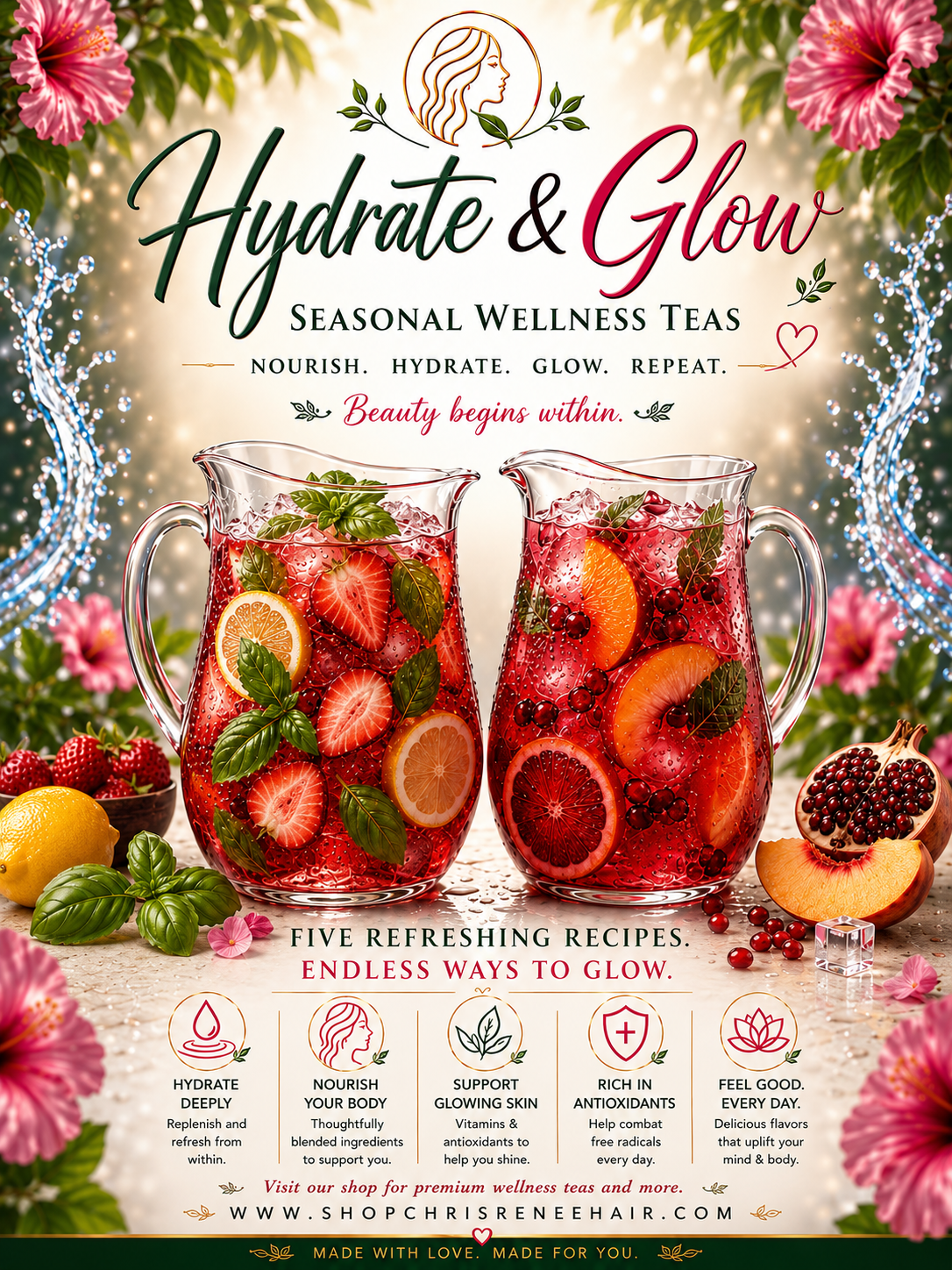 Hydrate & Glow Seasonal Wellness Tea Digital Recipe - Strawberry Basil Lemon